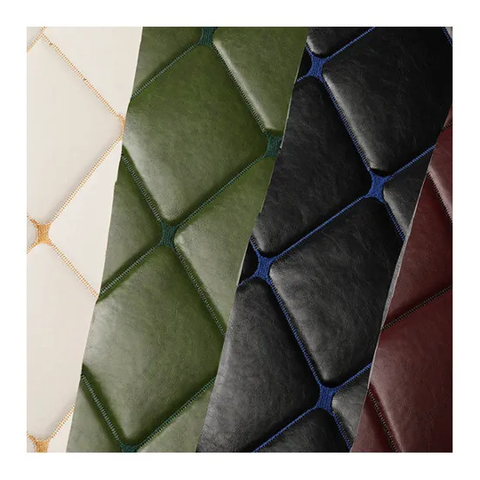 PVC Artificial Faux Synthetic Leather Quilted Embroidered with Thick Sponge for Bag and Decoration