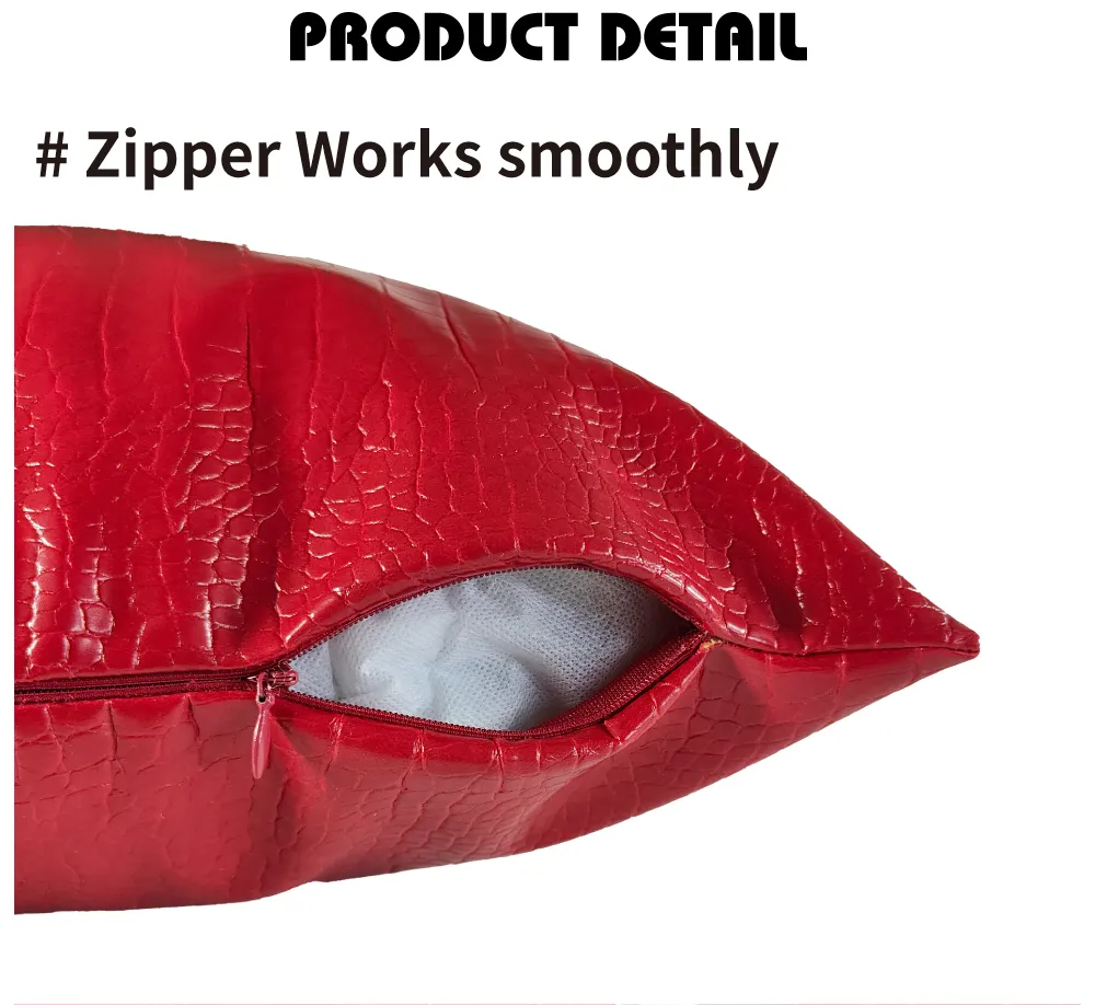 18inch Decorative Premium Cushion Cover for Hotel, Luxurious Red Crocodile Pattern waterproof Leather Throw Pillow for Villa