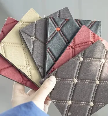 PVC Artificial Faux Synthetic Leather Quilted Embroidered with Thick Sponge for Bag and Decoration
