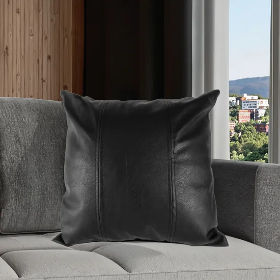 Wholesales 18inch Standard Size Classic Living Room Sofa Black Pillow Case, Waterproof Faux Leather Throw Pillow Covers for Home