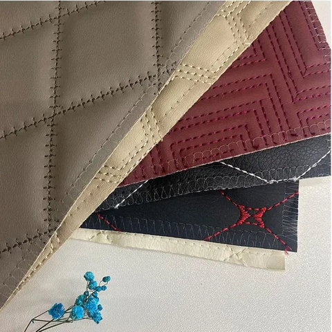 PVC Sponge Rexine Synthetic Leather Fabric for Car Foot Pad Hot Selling Quilted Embroidered Leather