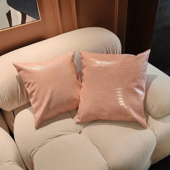 18inch Crocodile Faux Leather Cushion Cover, Luxurious Pink Decoration waterproof Leather Throw Pillow