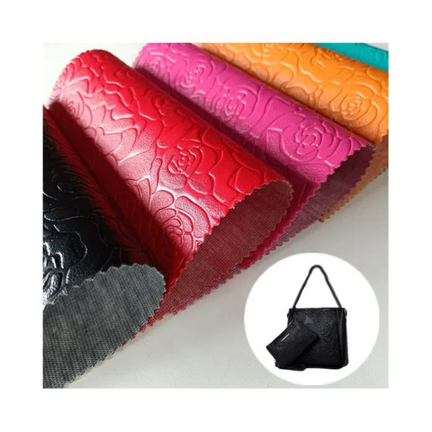 PVC Leather for Bags Embossing Flower Non Woven Backing Rexine Leather for Bags Upholstery