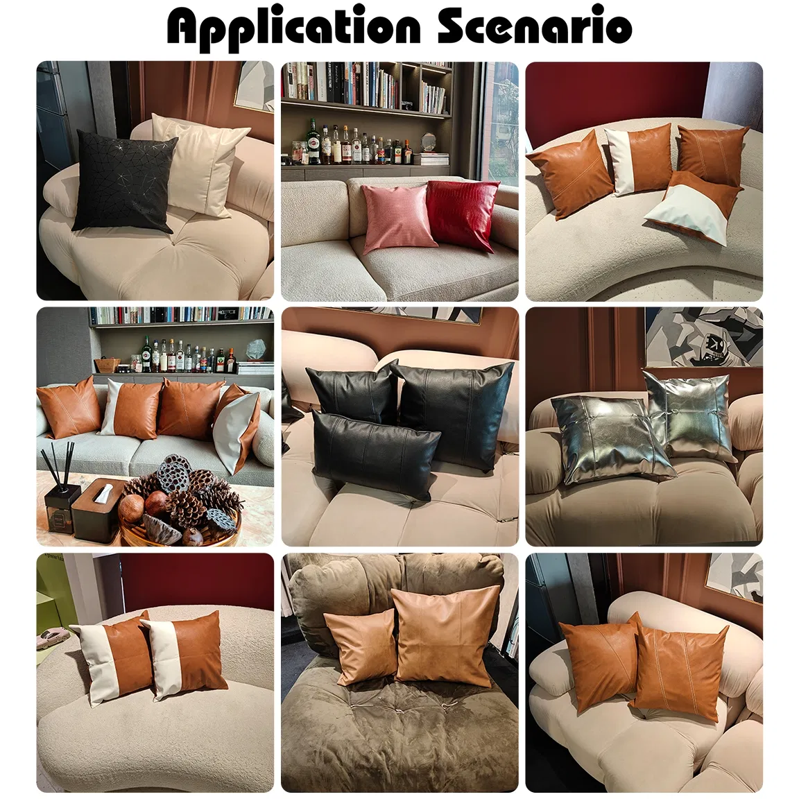 Wholesales 18inch Standard Size Classic Living Room Sofa Black Pillow Case, Waterproof Faux Leather Throw Pillow Covers for Home