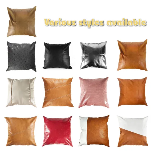 Wholesales 18inch Standard Size Classic Living Room Sofa Black Pillow Case, Waterproof Faux Leather Throw Pillow Covers for Home