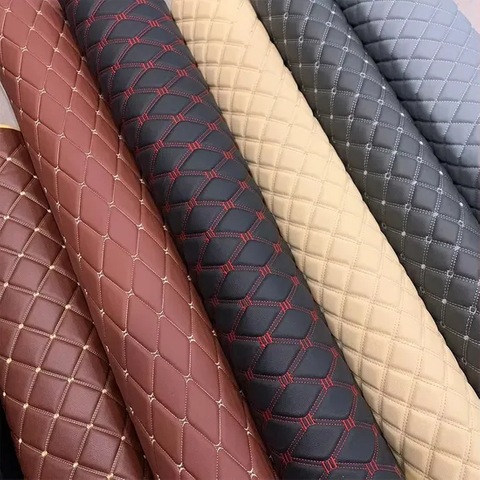 3D Embroidery Quilted Synthetic PVC Leather Foam Sponge Faux Leather for Car Mat Decoration Car Seat Cover Artificial Leather Fabric Material