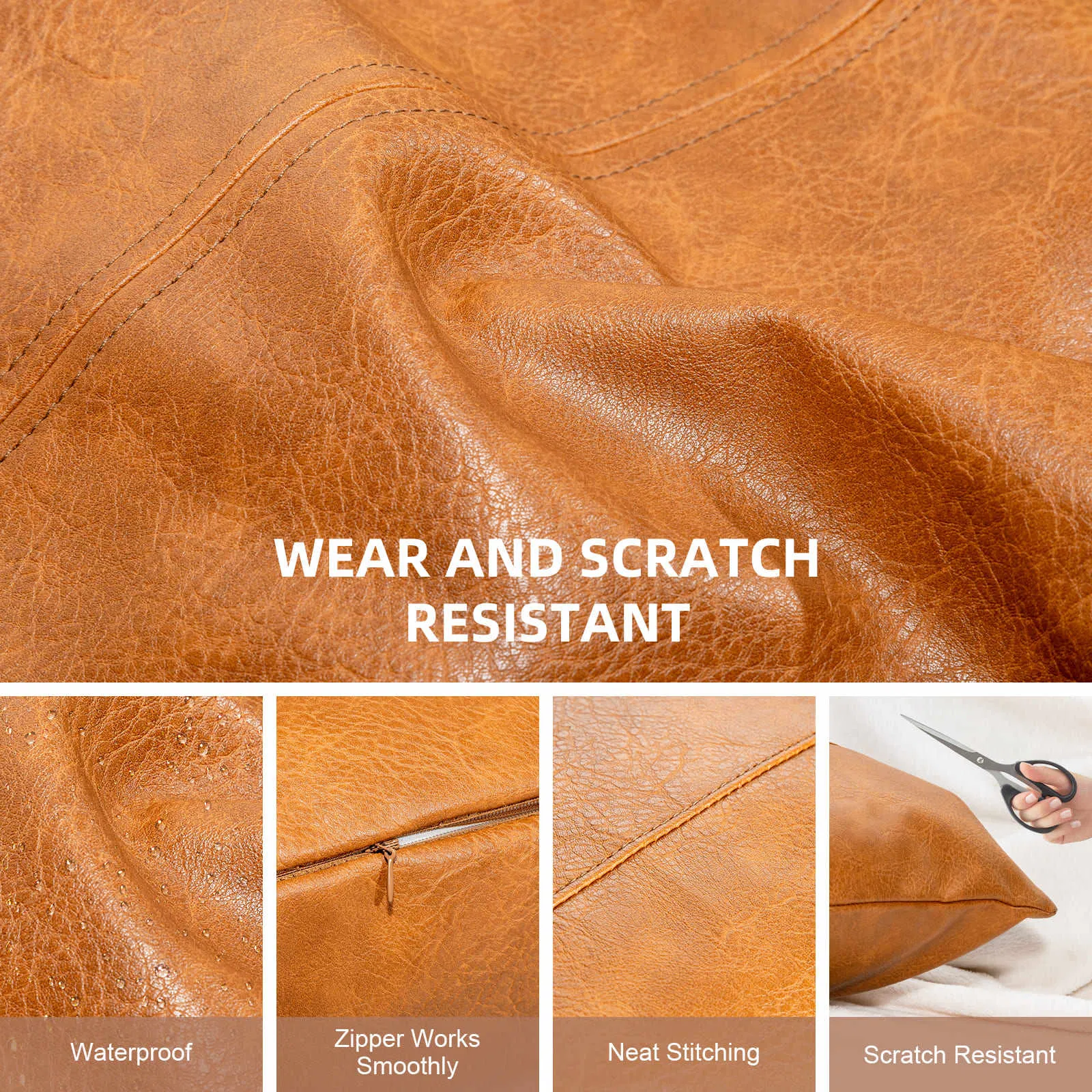 18inch Modern Elegant Design Cushion Cover for Home, Brown Stain Resistant Leather Throw Pillowcase for Hotel