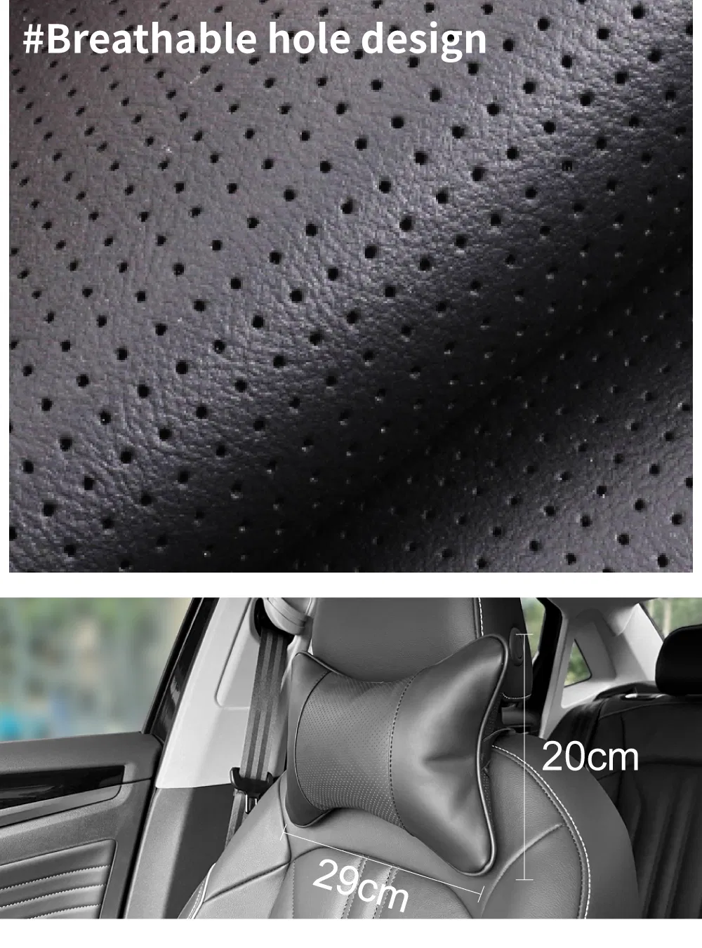 Synthetic Leather Car Neck Pillow Skin-Friendly Faux Leather Headrest