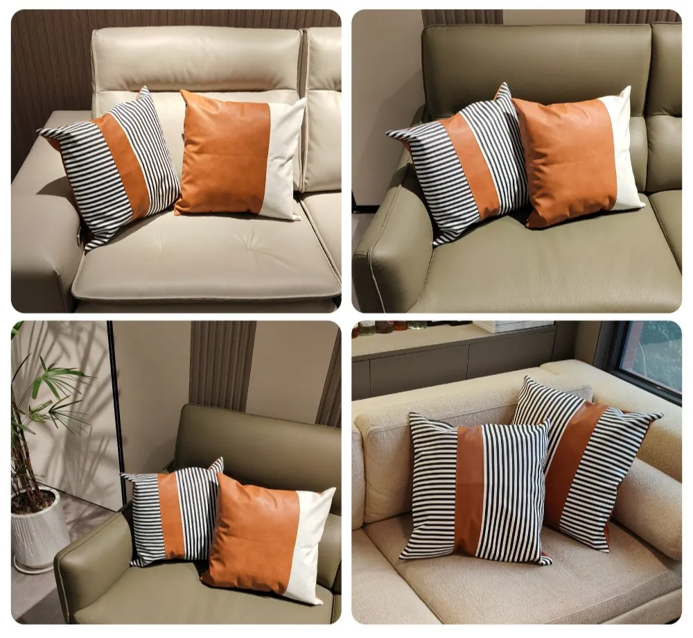 Faux Leather Throw Pillow Cover 18X18 Inch Set of 2 Brown Outdoor Modern Farmhouse Solid Decorative Pillow Covers for Room Couch Living Bedroom Bed Sofa