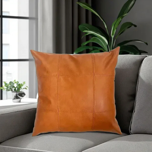 18inch Modern Elegant Design Cushion Cover for Home, Brown Stain Resistant Leather Throw Pillowcase for Hotel