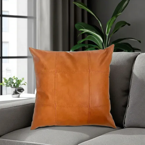 18inch Modern Elegant Design Cushion Cover for Home, Brown Stain Resistant Leather Throw Pillowcase for Hotel