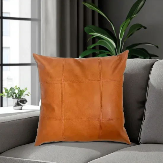 18inch Modern Elegant Design Cushion Cover for Home, Brown Stain Resistant Leather Throw Pillowcase for Hotel