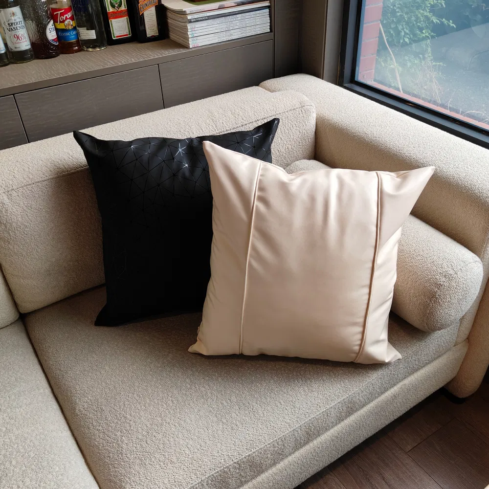 Fashionable18inch Luxury Living Room Sofa Beige Pillow Case, Waterproof Faux Leather Throw Pillow Covers for Sofa or Chair