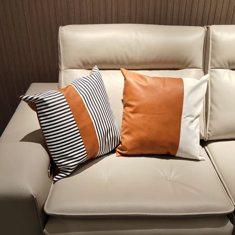 Faux Leather Throw Pillow Cover 18X18 Inch Set of 2 Brown Outdoor Modern Farmhouse Solid Decorative Pillow Covers for Room Couch Living Bedroom Bed Sofa