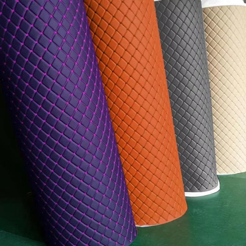 3D Embroidery Quilted Synthetic PVC Leather Foam Sponge Faux Leather for Car Mat Decoration Car Seat Cover Artificial Leather Fabric Material