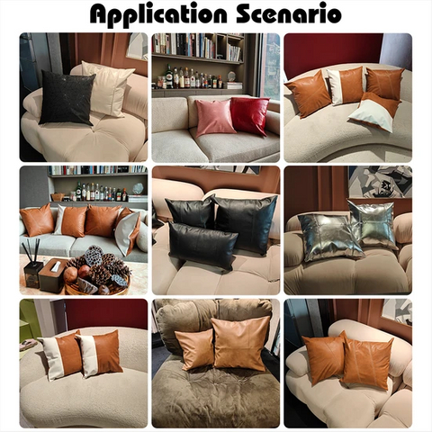 18inch Modern Elegant Design Cushion Cover for Home, Brown Stain Resistant Leather Throw Pillowcase for Hotel