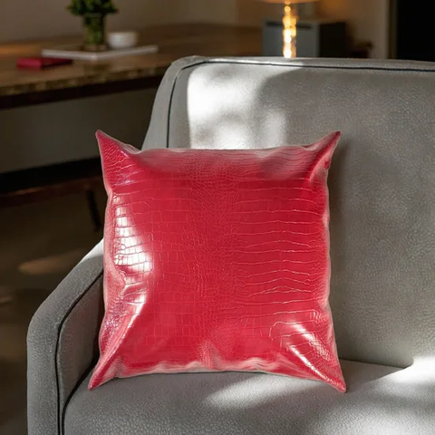 18inch Decorative Premium Cushion Cover for Hotel, Luxurious Red Crocodile Pattern waterproof Leather Throw Pillow for Villa