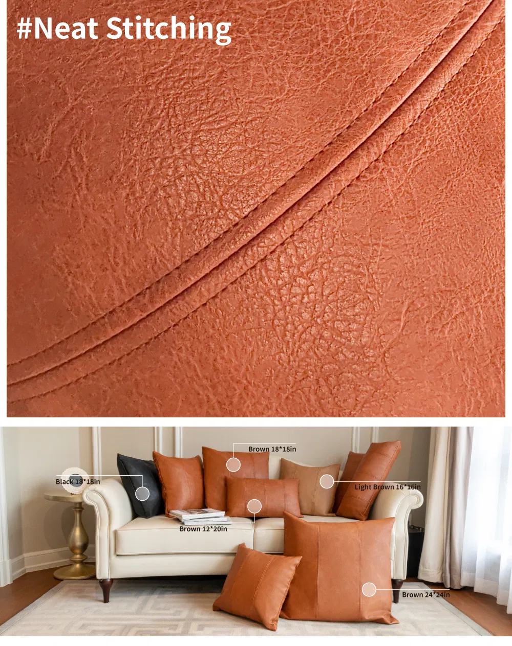 Hot Sales 18inch Modern Sofa Patchwork Maldives Pillowcase, Durable Faux Leather Throw Pillow Covers for Home or Hote